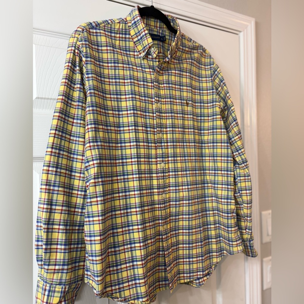 Ralph Lauren Men Large Button Up Long Sleeve Plaid Shirts Set 3 Pink Yellow Blue - Picture 12 of 13